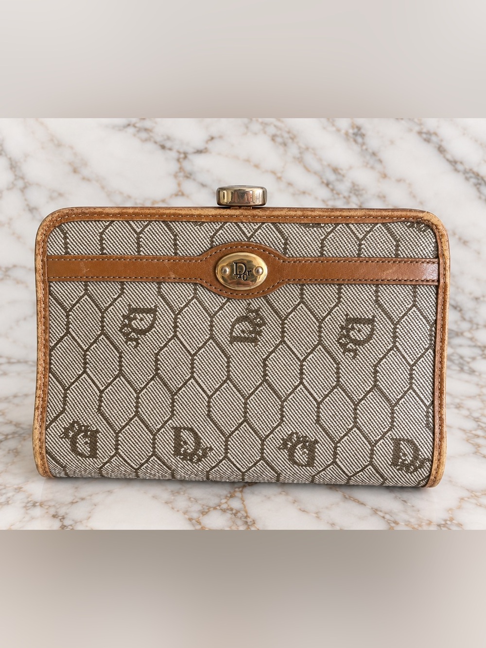 Vintage Christian Dior Honeycomb Kiss-Lock Frame Pouch/Clutch